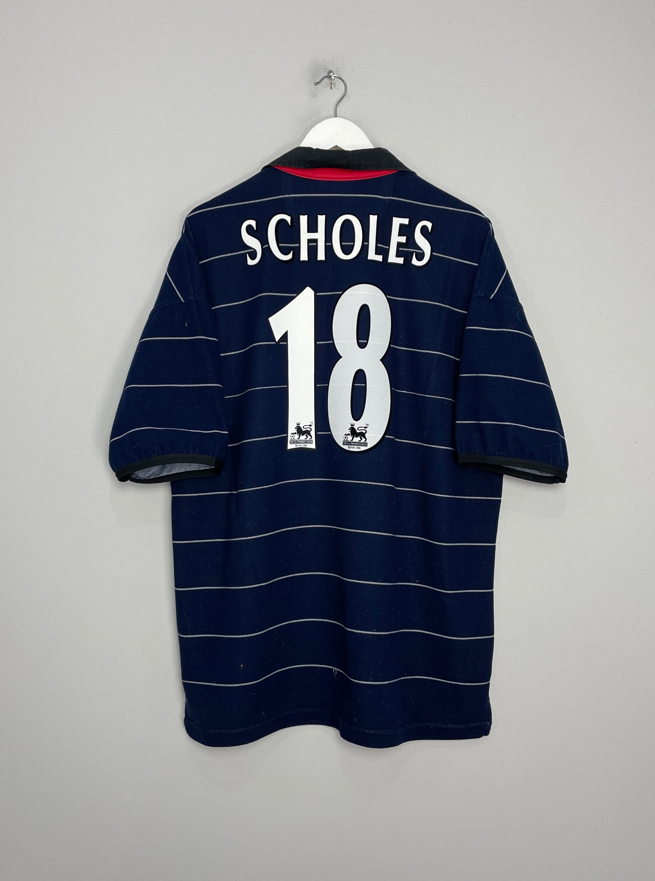 1999/00 MANCHESTER UNITED SCHOLES #18 AWAY SHIRT (XL) UMBRO