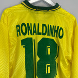 1994/97 BRAZIL RONALDINHO #18 L/S *PLAYER ISSUE* HOME SHIRT (L) UMBRO