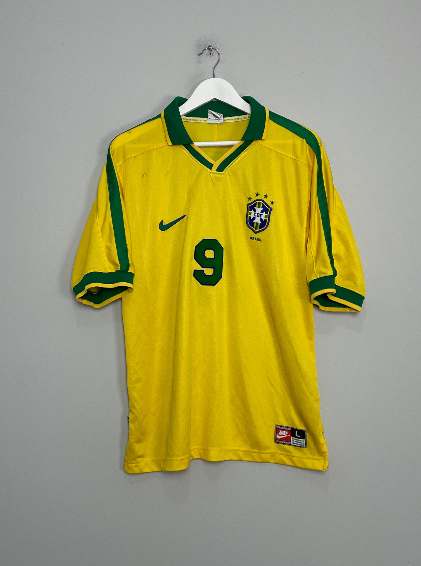 1998/00 BRAZIL RONALDO #9 HOME SHIRT (L) NIKE