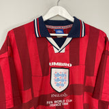 1998 ENGLAND SHERINGHAM #10 AWAY SHIRT (L) UMBRO