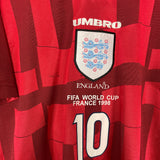 1998 ENGLAND SHERINGHAM #10 AWAY SHIRT (L) UMBRO