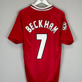 1999/00 MANCHESTER UNITED BECKHAM #7 *CL WINNERS* HOME SHIRT (M) UMBRO