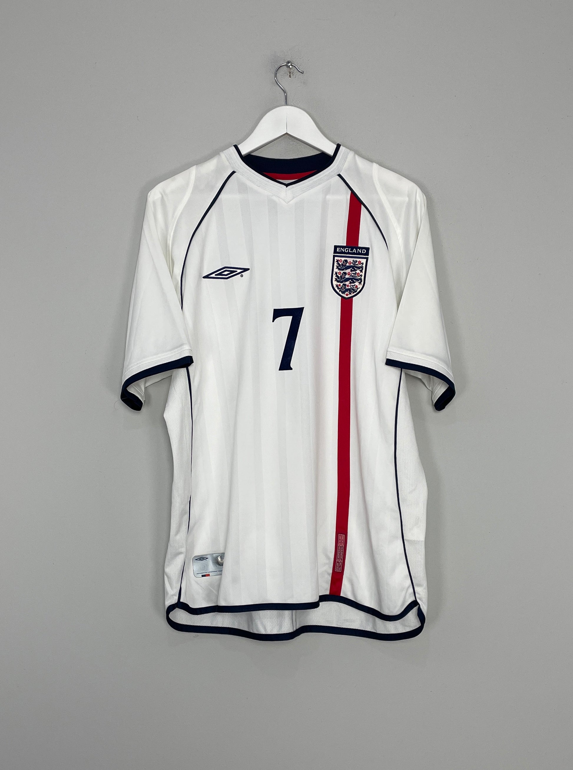 2001/03 BECKHAM #7 England Vintage Umbro Home Greece Football