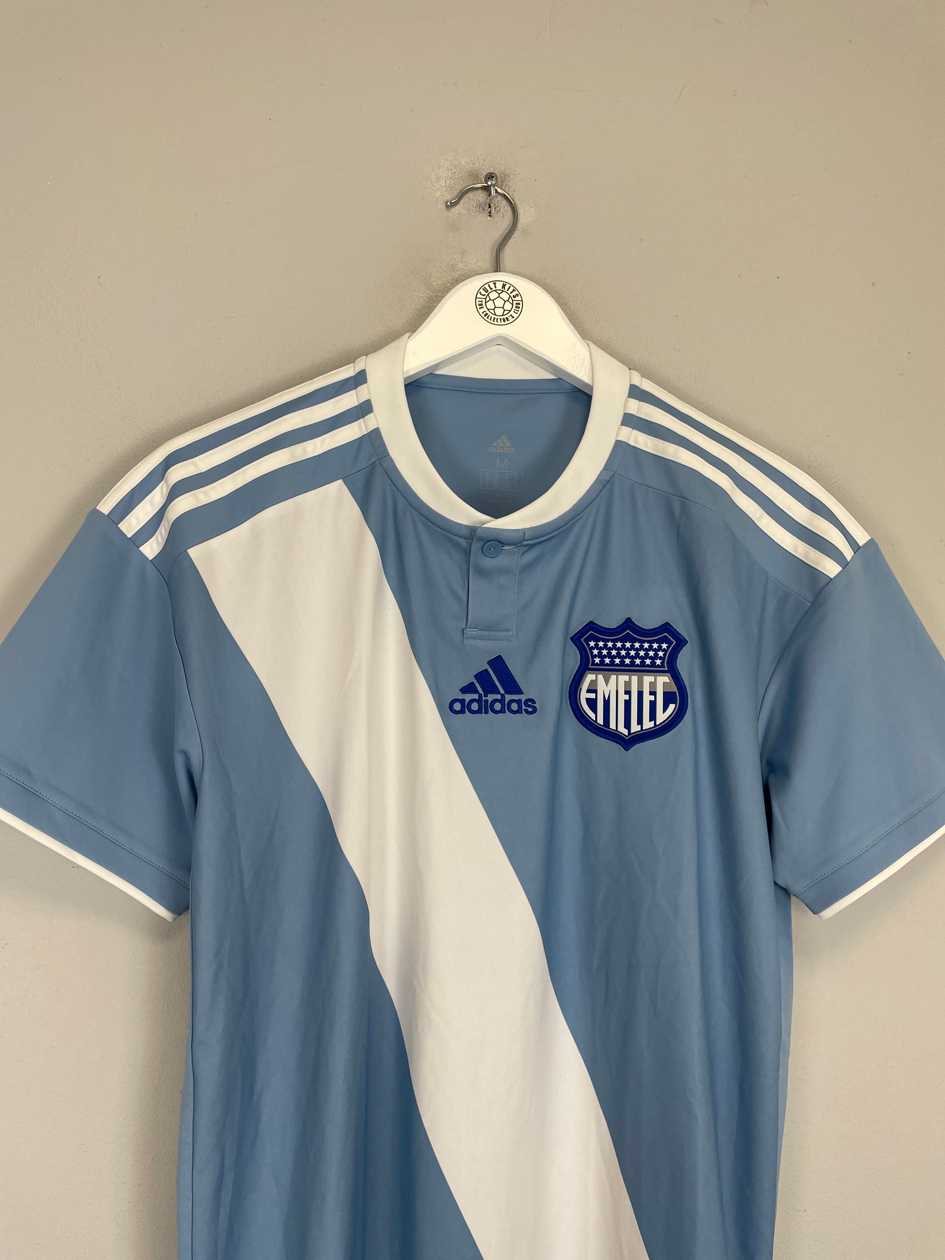 2018/19 Emelec home shirt by Adidas in medium size, featuring blue and white design and team crest on the front.