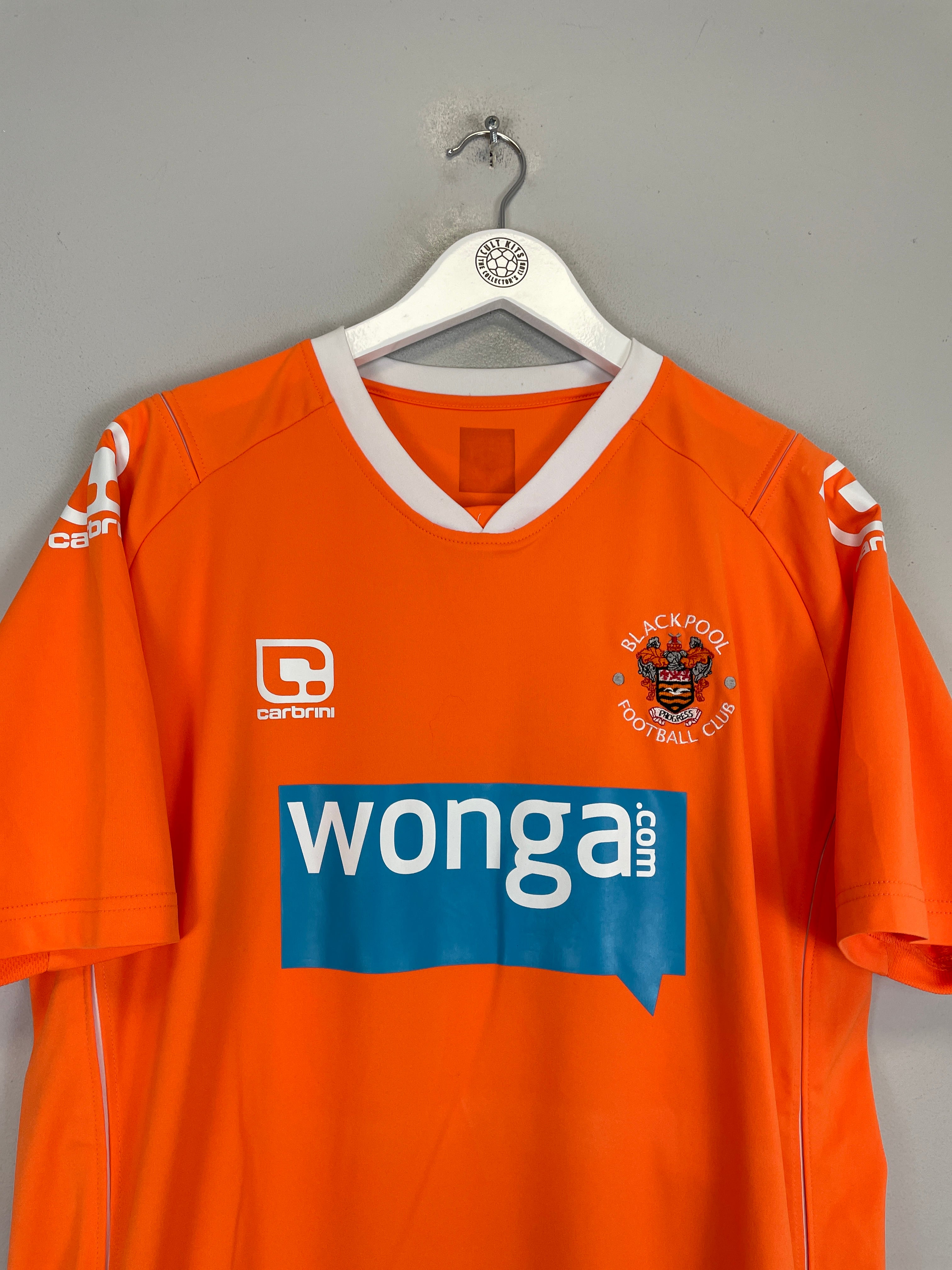 Blackpool FC 2010/11 Home Shirt, Orange Color, Wonga.com Sponsor, Carbrini, Size Medium, Vintage Football Jersey.