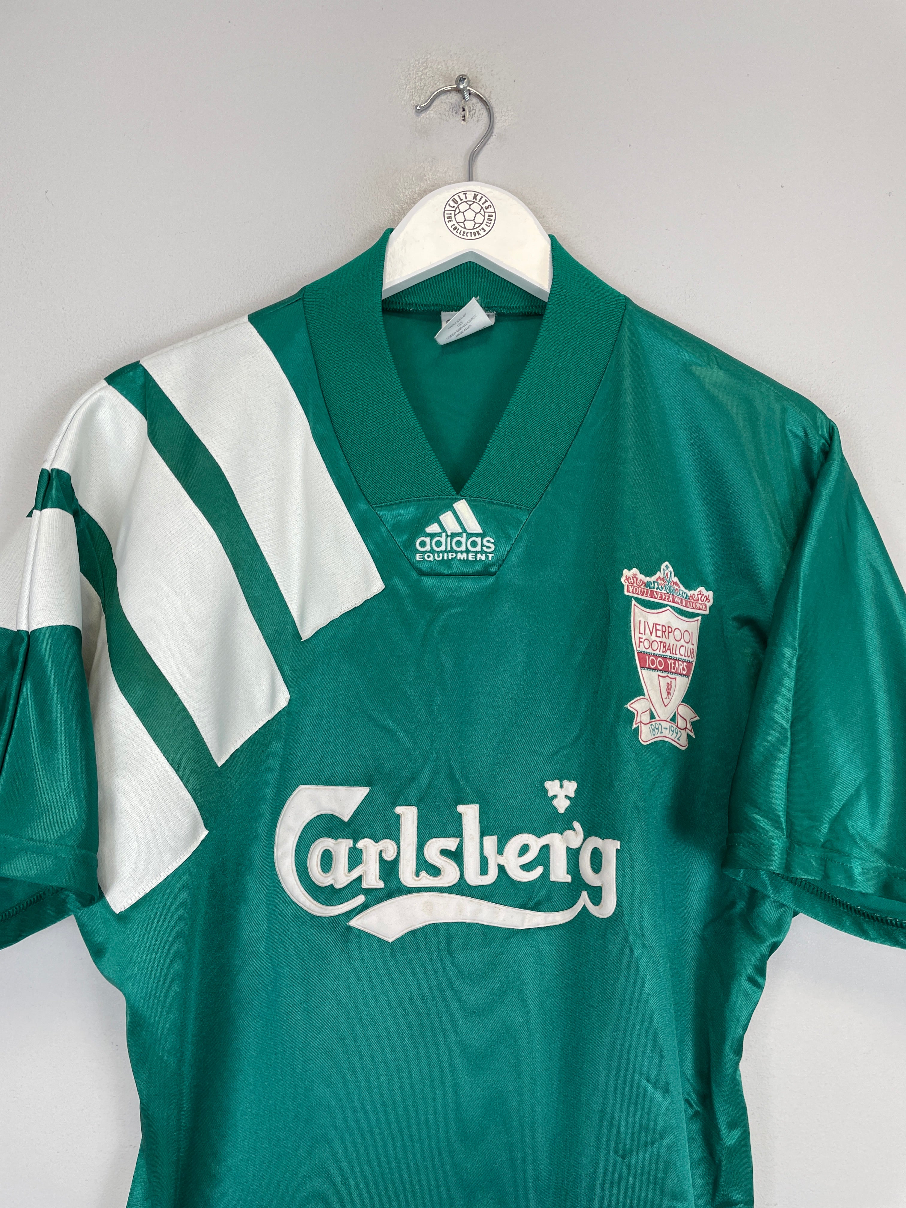 1992/93 Liverpool Centenary Away Shirt by Adidas, medium size, featuring Carlsberg logo and faint badge marks.