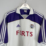 2000/01 Anderlecht home shirt by Adidas, Yves Vanderhaegue #4, size XXL, featuring team colors and Fortis logo.