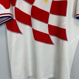 1998 Croatia home shirt by Lotto, Large size, featuring red and white checkered design and faint wear.