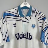 1991/93 Napoli away shirt in excellent condition, size XL, manufactured by Umbro, featuring blue and white design.