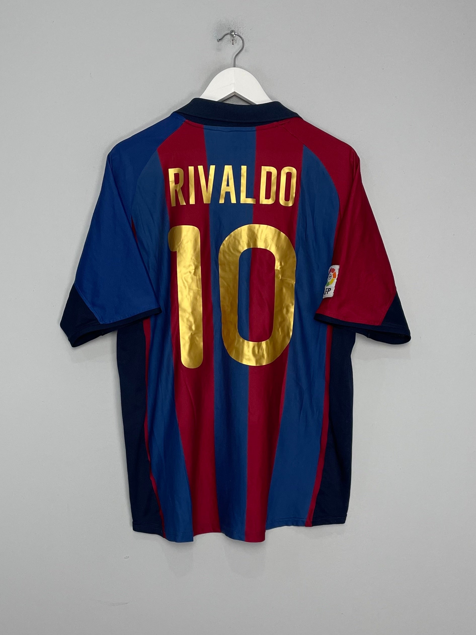 2001/02 BARCELONA RIVALDO #10 HOME SHIRT (L) NIKE