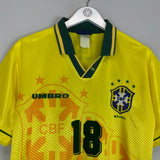 1994 BRAZIL RONALDINHO #18 HOME SHIRT (M) UMBRO