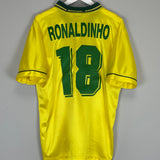 1994 BRAZIL RONALDINHO #18 HOME SHIRT (L) UMBRO