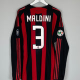 2008/09 AC MILAN MALDINI #3 *PLAYER ISSUE* L/S HOME SHIRT (XL) ADIDAS