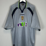 2001/02 Aston Villa away shirt in XXL by Diadora, featuring gray design and team logo, excellent condition.