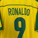 1998/00 BRAZIL RONALDO #9 HOME SHIRT (M) NIKE