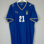 2007/08 Italy Pirlo #21 home shirt by Puma in excellent condition, size XXL, featuring bold blue and gold design.