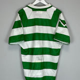 1991/92 Celtic home shirt (XL) by Umbro, green and white striped design, in excellent condition, back view.