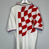 Vintage 1998 Croatia home shirt by Lotto, large size, featuring iconic red and white checkered design on back.