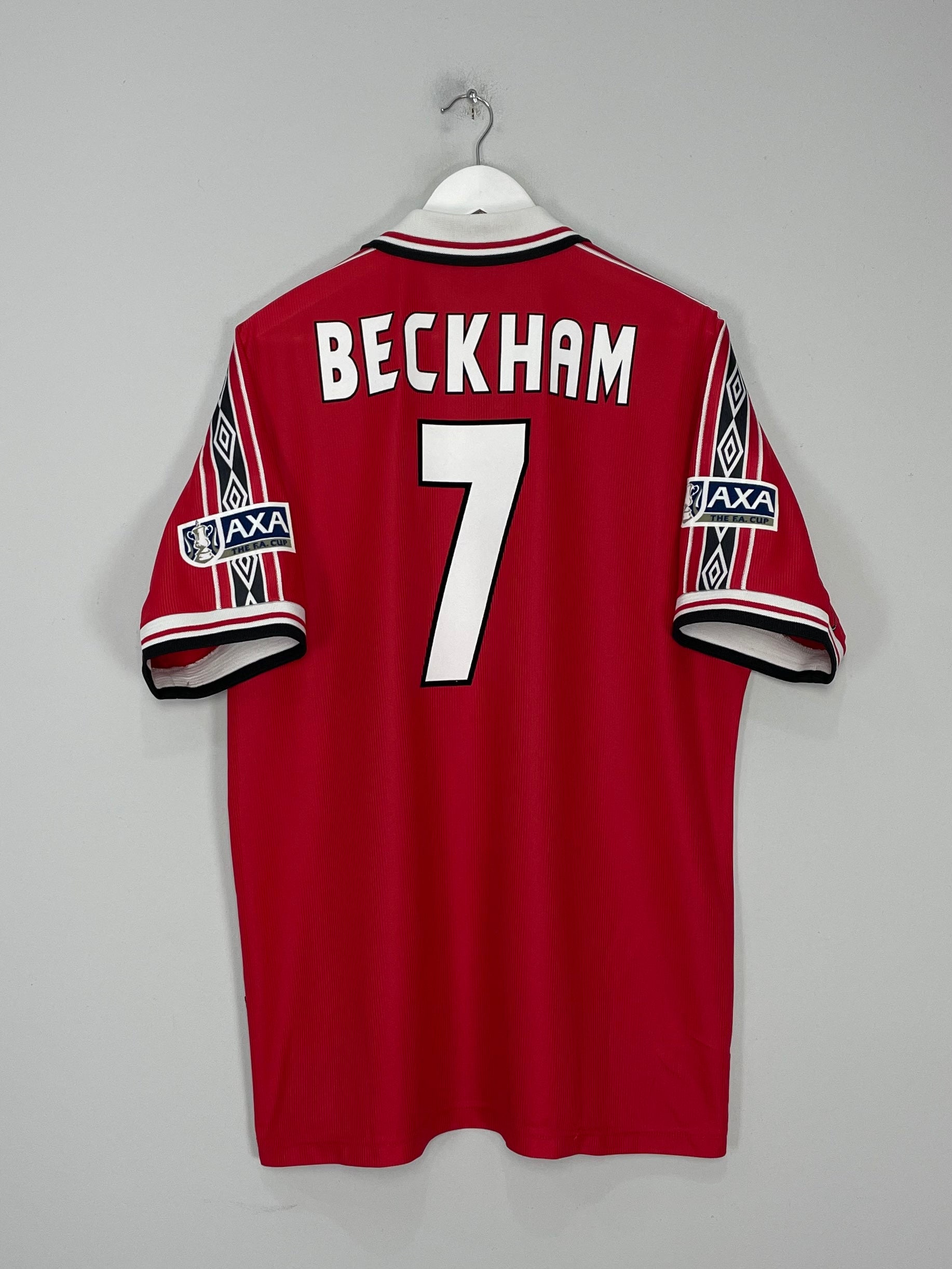 1998/00 MANCHESTER UNITED BECKHAM #7 *FA CUP* HOME SHIRT (XL) UMBRO