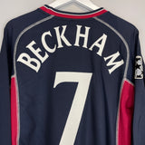 2000/01 MANCHESTER UNITED BECKHAM #7 C/L L/S THIRD SHIRT (M) UMBRO