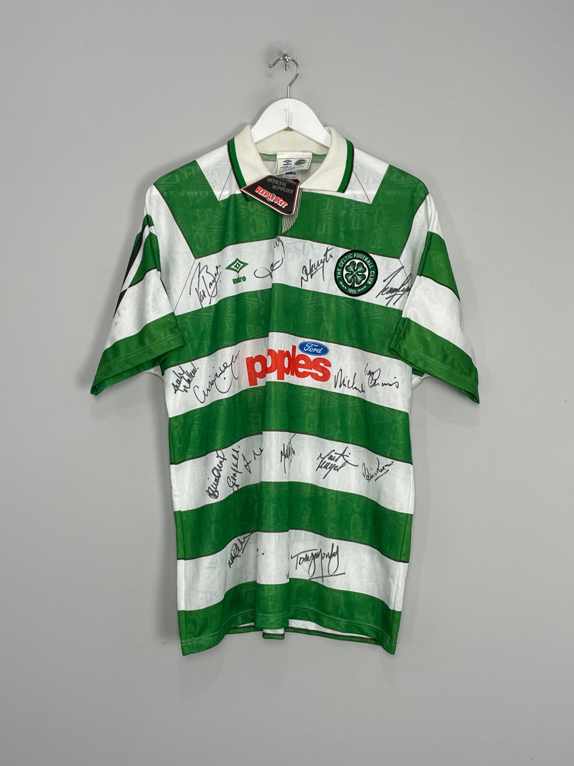 1991/92 CELTIC *SQUAD SIGNED* HOME SHIRT (L) UMBRO